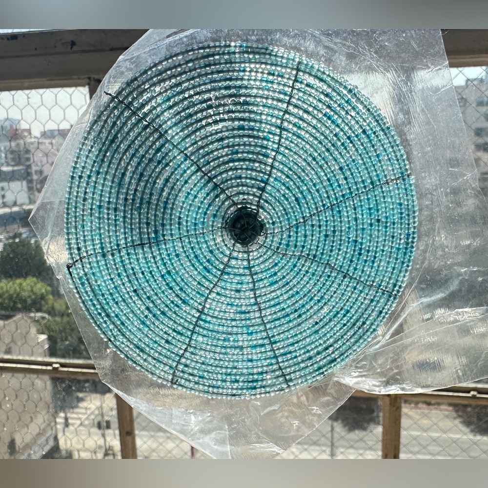 Vintage glass beads coasters Water ring savers 6 pc Aquamarine blue Home decor